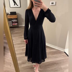 h&m navy blue midi long sleeve dress size 2 small